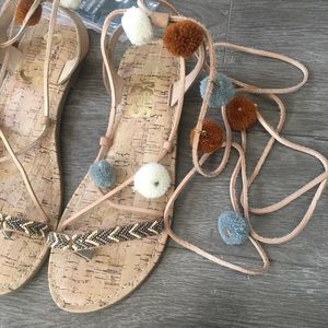 Sam Edelman | Beaded Pompom Wrap Lace Up Sandals
